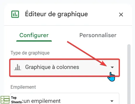 Cliquez sur la liste déroulante sous Type de graphique