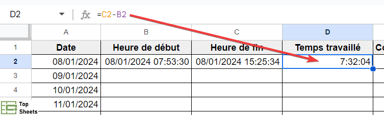 Le format du temps travaillé est maintenant en durée