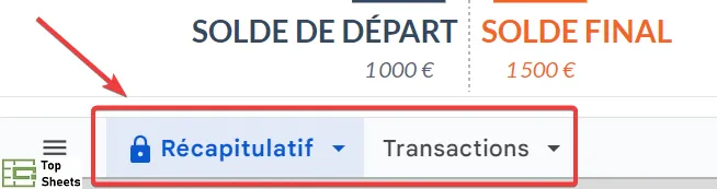Les feuilles Récapitulatif et Transactions du budget mensuel