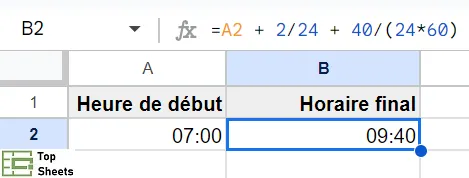 Résultat quand on a additionné du temps dans Google Sheets