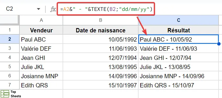 Afficher une date au format numérique quand on combine des cellules