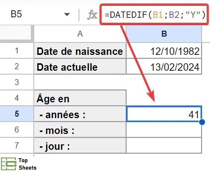 Calculer les années écoulées entre deux dates dans Google Sheets