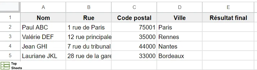 Données à combiner avec des sauts de ligne