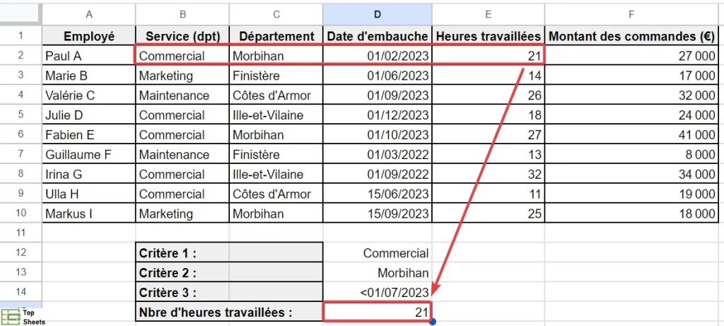 Fonction SOMME.SI.ENS avec trois critères expliquée