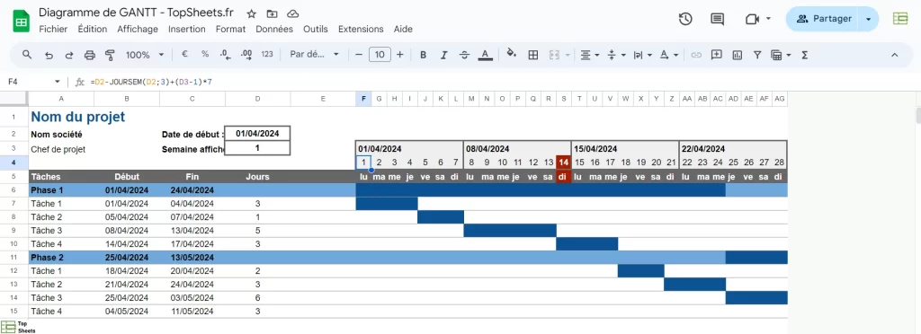 Ce diagramme de Gantt est dynamique