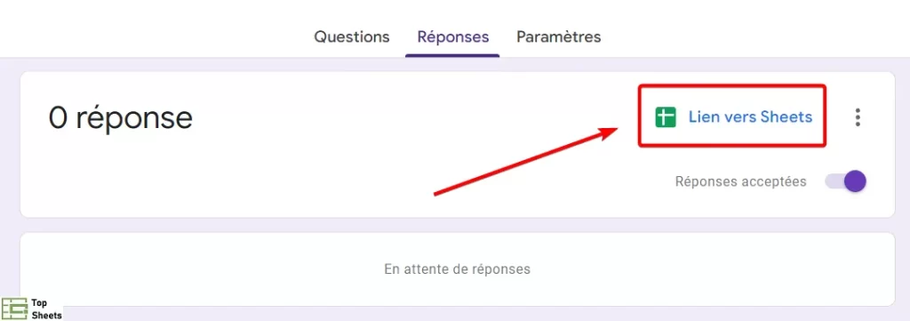 Cliquez sur Lien vers Sheets