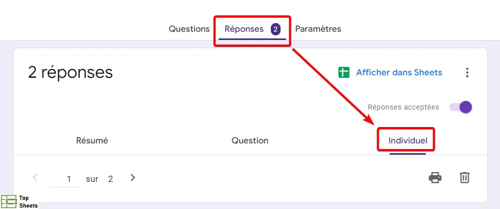 Cliquez sur la section Réponses puis la sous-section Individuel