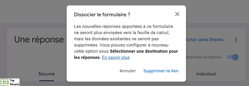 Dissocier le formulaire entre Google Forms et Google Sheets