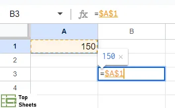 Exemple de référence absolue dans Google Sheets