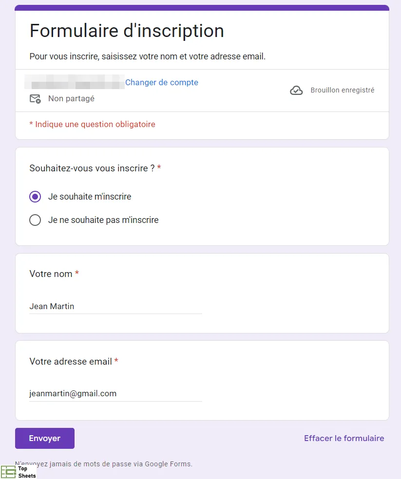 Je teste Google Forms avec le mode Aperçu