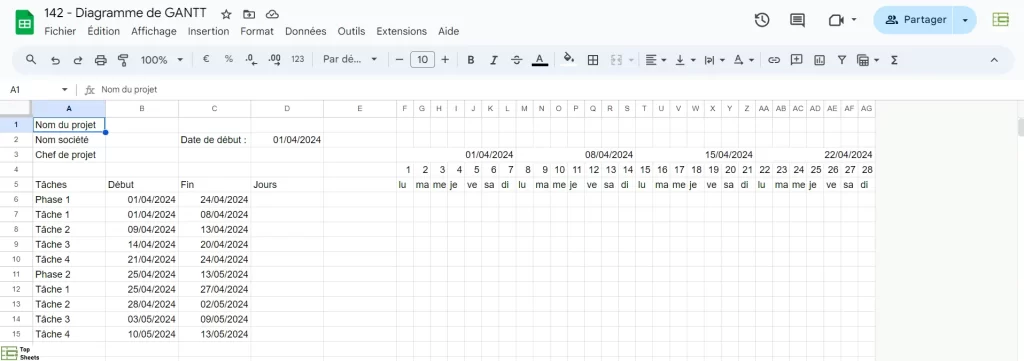 La chronologie du diagramme de GANTT est maintenant prête