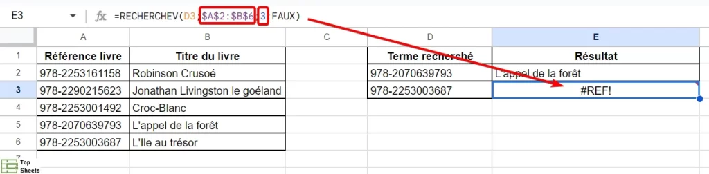 Message d'erreur à cause de la référence hors des limites de la plage de recherche