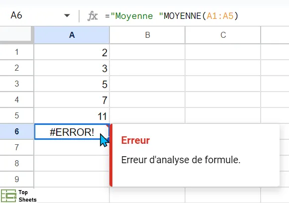 Message d'erreur dans une concaténation