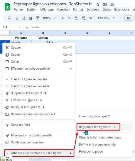 Afficher plus d'actions sur les lignes et regrouper les lignes