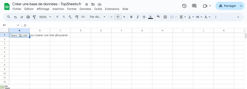 Commencer à créer une base de données dans Google Sheets