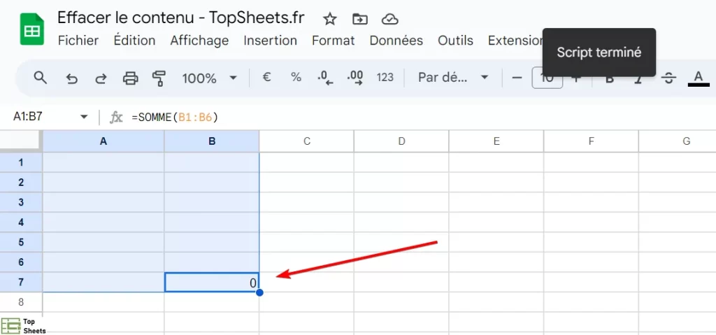 Le contenu et le format sont effacés, mais les formules sont intactes
