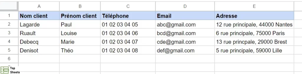 Remplir la base de données dans Google Sheets