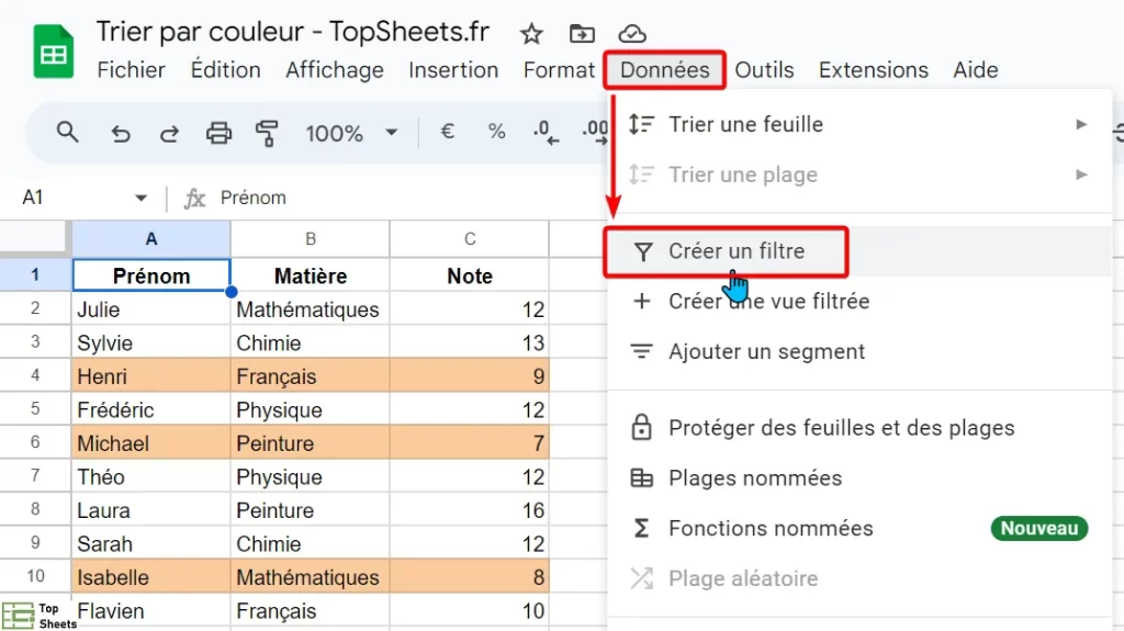 Cliquez sur Créer un filtre