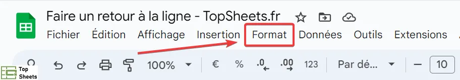 Cliquez sur le menu Format