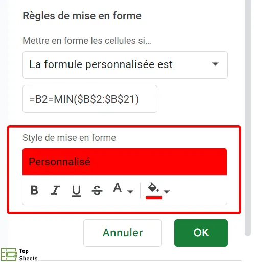 Précisez le format que vous souhaitez appliquer à la valeur la plus petite