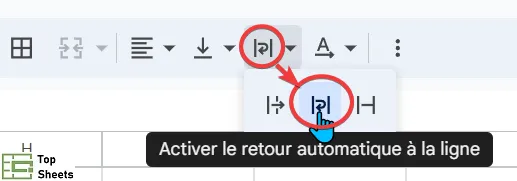 Retour à la ligne dans Google Sheets avec la barre d'outils