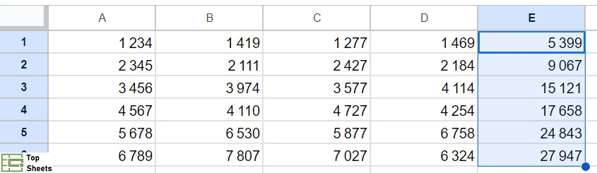 Le remplissage automatique pour additionner des lignes