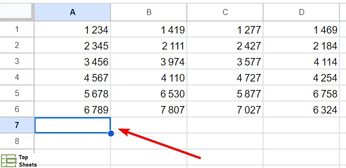 Sélectionner la cellule dans laquelle afficher la somme de la colonne