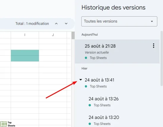 Afficher la liste des versions sauvegardée dans Google Sheets