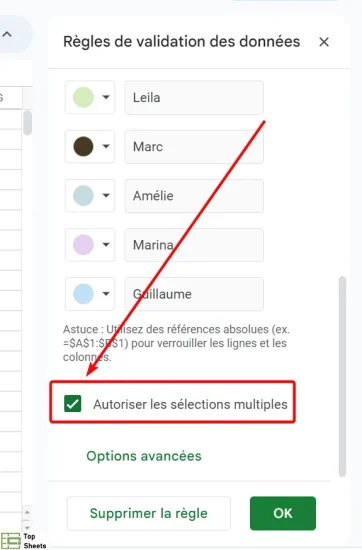 Autoriser les sélections multiples lors de la création d’une liste déroulante