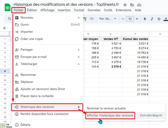 L’historique des versions dans Google Sheets