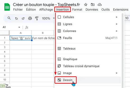 Cliquez sur le menu Insertion puis sur Dessin