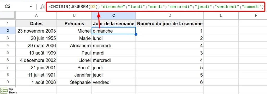Trier avec la fonction CHOISIR